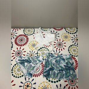 NWOT Milumia Girl's 3 Pieces Bikini Set Tropical Print Criss Cross Wrap 9Yrs